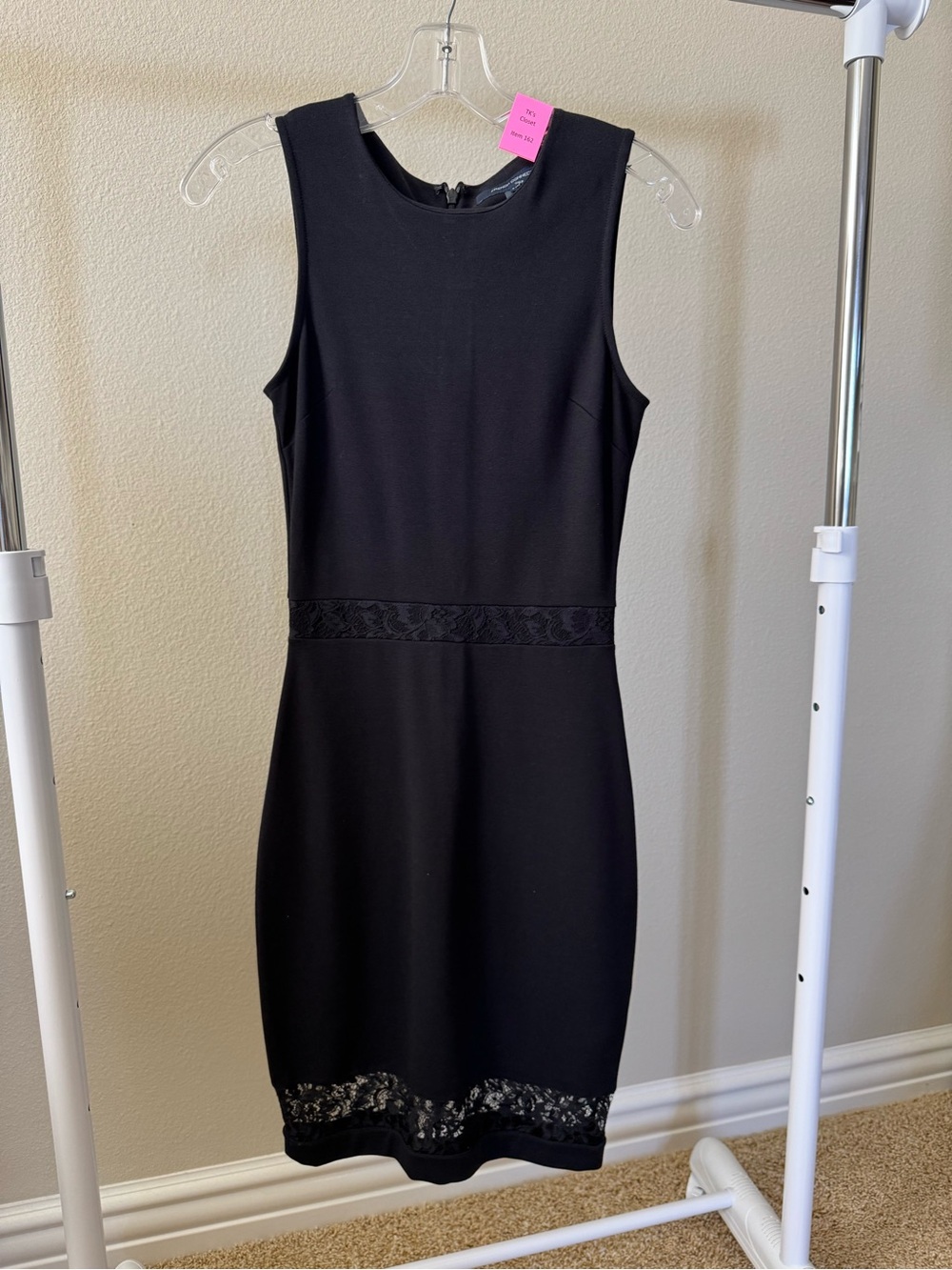 French Connection Black Sleeveless Sheath Dress with Lace Trim XXS/2 NWT (162)